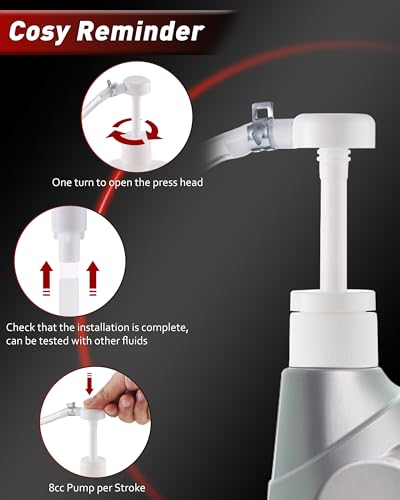 Lower Unit Gear Oil Pump for Standard Quart Bottles, 8cc Pump per Stroke, Transfer Gear Oil, Differential & Tramsmission Fluid, Hand Fluid Pump for 28mm bottle caps, 3 Metal & 3rd Adapters - color: White, Quart Pump