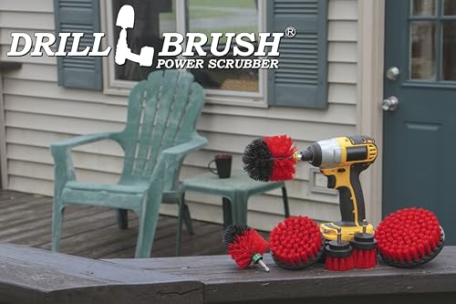 Drillbrush Headstone Cleaning Supplies - Outdoor Power Brush - Fountain Cleaner Tool - Deck Scrubbing Tool - Patio Cleaning Brush - Concrete Garage Floor Cleaner - Granite Scrubber Kit for Drill - color: Red