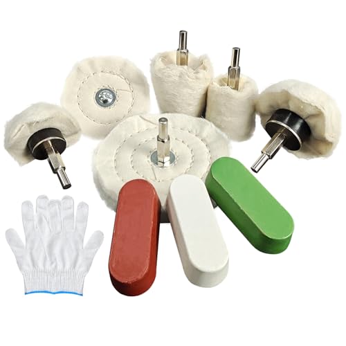 Neeki 10pcs Buffing Wheels for Dill with 3 Polishing Compounds Bar | Multi-Specification Polishing Wheel Kit for Metal,Aluminum,Stainless Steel,Jewelry,Wood,Ceramic,etc,with Protective Gloves