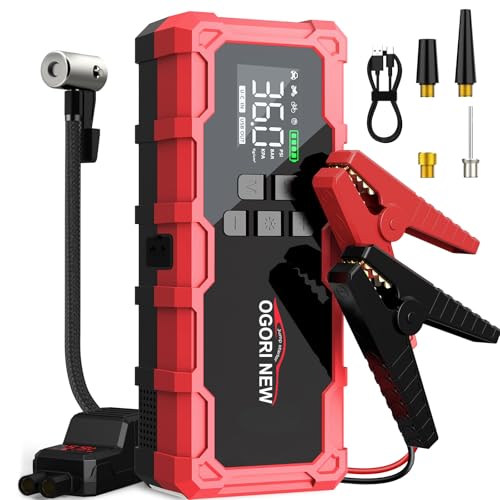 8000A Jump Starter with Air Compressor, 26800mAh 150PSI Portable Car Battery Jump Starter (All Gas/16L Diesel), 12V Supersafe Jump Box Car Battery Booster with Jumper Cables, Lights, Cigarette Lighter - size: L