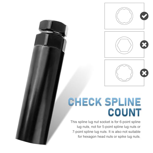 6 Spline Lug Nut Socket, Steel Spline Socket Set, Lug Nut Removal Tool, Wheel Locks Nuts Key for 19 mm (3/4 Inch) & 21 mm (13/16 Inch) Hex Sockets Wrench (Black)
