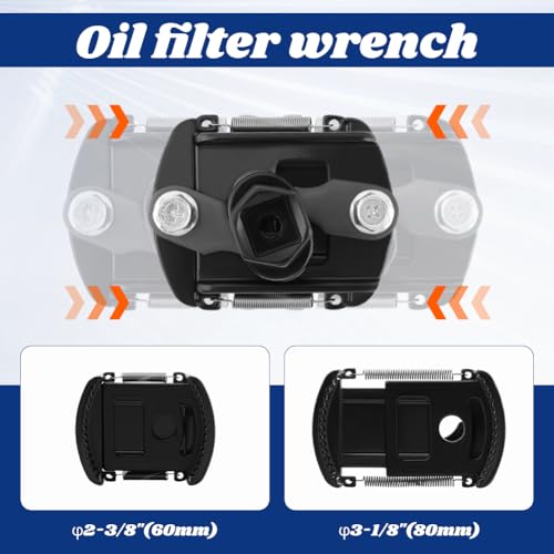 Universal Oil Filter Wrench Adjustable with Auto-Clamp Spring,60-80mm (2.36-3.15 inch),1/2" Drive Cap Style Oils Filter Tool Perfect Fits Small Medium-sized Spin-on Oil Filters