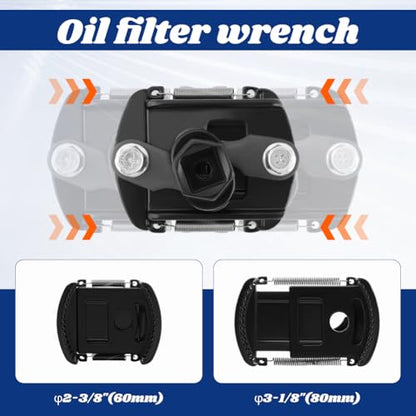 Universal Oil Filter Wrench Adjustable with Auto-Clamp Spring,60-80mm (2.36-3.15 inch),1/2" Drive Cap Style Oils Filter Tool Perfect Fits Small Medium-sized Spin-on Oil Filters