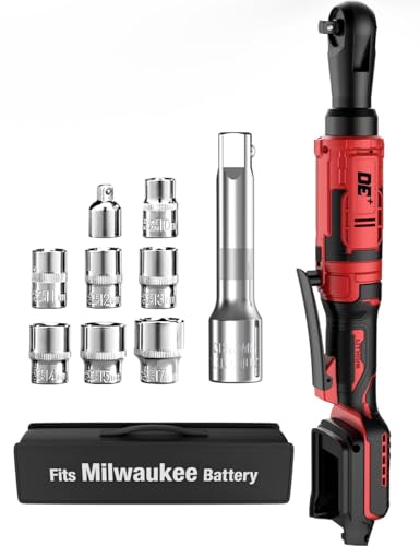1/2 Inch Cordless Ratchet Wrench, for Milwaukee M18 Battery, 88Ft-Lbs, 0-400RPM, Electric Ratchet Wrench Set with Variable Speed Trigger, Reinforced Head, R&F Switch, 7 Sockets, 3/8" to 1/4" Adapter - color: Deep Black/Red