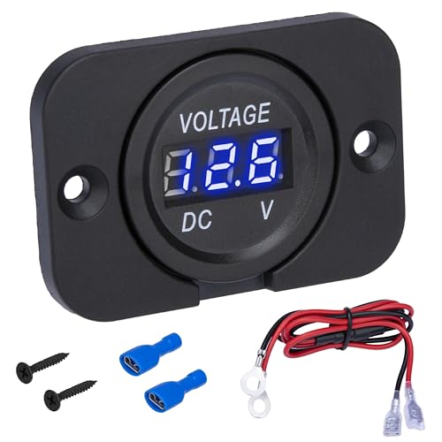 ecocstm Car Battery Voltage Meter, DC 12V 24V Digital Volt Gauge Meter | Waterproof 12v Battery Monitor with LED Digital Display, Round Voltage Gauge for Car Truck RV ATV Boat Marine (Blue Light) - color: Blue