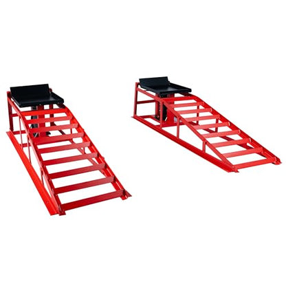 5 Ton (11000 lbs) Capacity Hydraulic Low Profile Car Ramps with Pin Lock, 10.6 to 14.7 Inch Lift Range, for Auto & Home Garage Maintenance, Oil Changes