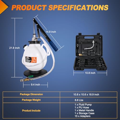 GOOACC Transmission Fluid Pump Kit 7.5L Automotive Manual Oil Pump Extractor ATF Refill Dispenser Transfer Pump with 15 ATF Filler Adapters 2Gal Oil Filling Filler System Fluid Extractor Pump Tool Kit - size: 7.5L