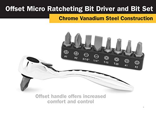 Titan 11205 3-1/2-Inch Offset Micro Ratcheting Bit Driver and Bit Set - style: Offset Bit Driver w Bits