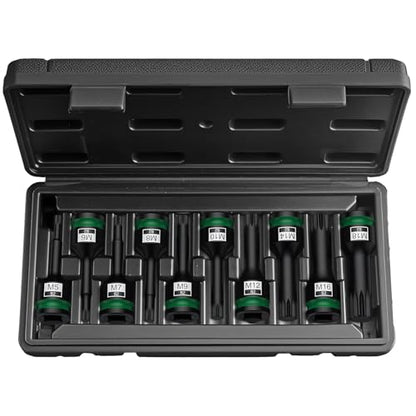 10-Piece S2 Impact XZN Triple Square Bit Socket Set, 1/2 Drive, M5-M18 | Made With S2 Steel and Crmo Drive Sockets, Includes M5-M18 Sizes, Locking Pins and O-Rings for Impact Wrench Use - size: XZN