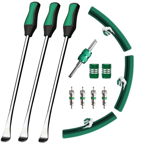 11.8-14.5 inch Steel tire pry bar Tool kit, tire Tools Include 3 tire pry Bars, 3 Rim Protectors, Valve Tool, 4 Valve cores, Motorcycle tire Changer, Bicycle and e-Bike tire Changer (14.5-inch)