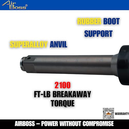 Airboss AW-280GL 1" Air Impact Wrench, 2,200 ft-lbs Max Torque, 6" Extended Anvil Twin Hammer, High Torque Heavy Duty 1" Pneumatic Tool for Semi Truck Tires, Deep Reach Budd Nuts - size: Aw-280 2200ft-lb 6 Inch Anvil