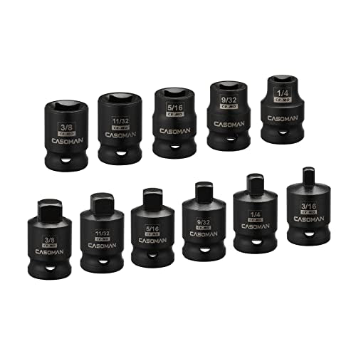 CASOMAN 3/8-inch Drive Pipe Plug Socket Set, SAE, CR-MO, Tapered Male Square Drive, Chamfered Female Square Drive,11 Pieces Set - size: 3/8"Dr.