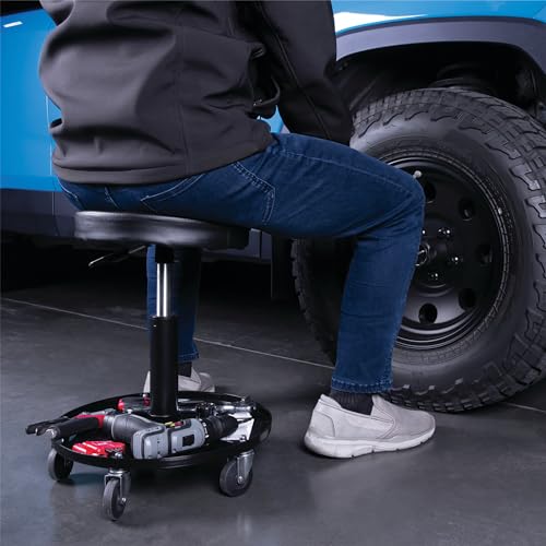 Performance Tool W85008 Professional Hydraulic Shop Seat, Built in Tool Tray and 300 lbs Capacity - style: Pneumatic Black Shop Seat