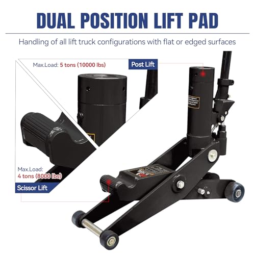 Hydraulic Forklift Jack 5 Ton (10,000 lb) Capacity, Dual Position Forklift Service/Hydraulic Floor Jack Black for Truck Tractor, Lifting Range 2.76"-28.74"