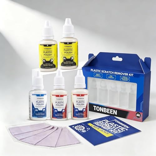 Plastic Scratch Remover Polish Kit, 3-Level Plastic Restorer for Light &Heavy Scratches, Improves Clarity on Headlight Covers, Acrylic, Plexiglass & Plastic Surfaces, 5PK (150ml Total)