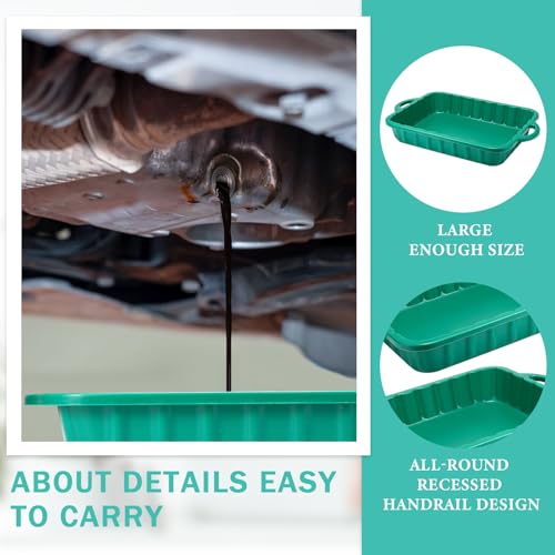 Baderke 2 Pcs 19.7 x 15.4 x 4 Inch Oil Drain Pans Green Oil Drip Tray Automotive Catch Pan 2 Gallon Square Green Container for Under Car to Keep Floor Clean