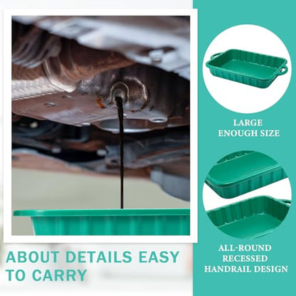 Baderke 2 Pcs 19.7 x 15.4 x 4 Inch Oil Drain Pans Green Oil Drip Tray Automotive Catch Pan 2 Gallon Square Green Container for Under Car to Keep Floor Clean