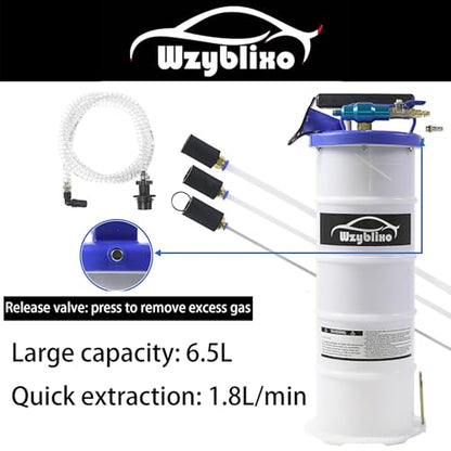 Pneumatic/Manual Fluid Extractor, 1.72 Gallon (6.5L) Oil Extractor Pump with Extended Oil Suction Hose and A Brake Bleeding Hose for Automotive Fluids Vacuum Evacuation
