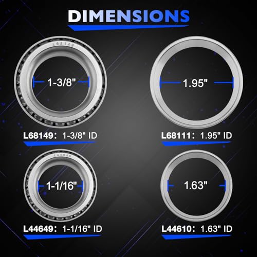 Trailer Axle Bearings L68149 Kit for 3500lb 1-1/16''*1-3/8''Axle-4 Sets | Trailer Axle Wheel Bearings L68149/ L44649 Kit Fit for Spindle #84, 3500lbs 1-1/16''*1-3/8''Axle, with 171255TB Grease Seals - size: 4 sets