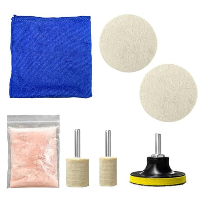 Glass Polishing Kit, Windscreen Glass Scratch Removal Kit with 100g Cerium Oxide Powder, Felt Buffing Pad Wool Polishing Wheel Scratch Repair Kit for Glass Window Windshield (8 PCS) - color: 8 PCS