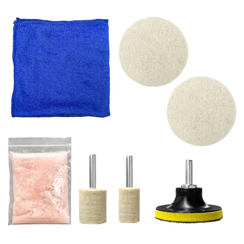 Glass Polishing Kit, Windscreen Glass Scratch Removal Kit with 100g Cerium Oxide Powder, Felt Buffing Pad Wool Polishing Wheel Scratch Repair Kit for Glass Window Windshield (8 PCS) - color: 8 PCS