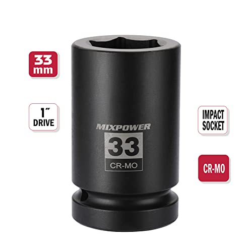 MIXPOWER 2 Pieces 1 Inch Drive Deep Impact Socket, CR-MO, 33mm, 6 Point, Radius Corner Design, Axle Nut Impact Grade Socket for Easy Removal, 2PCS Set - size: 33mm (2 Pieces)
