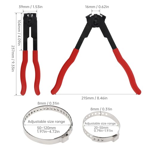 CV Boot Clamp Pliers with 10PCS Stainless Steel Crimp Bands, 5PCS Small and 5PCS Large Universal Adjustable Drive Shaft Joint Boot Crimp Clamps, Boots Clamp Tool Repair for Most Cars
