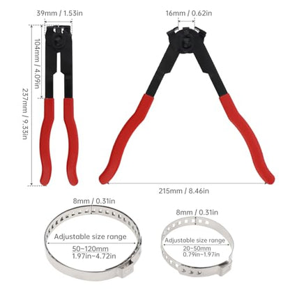 CV Boot Clamp Pliers with 10PCS Stainless Steel Crimp Bands, 5PCS Small and 5PCS Large Universal Adjustable Drive Shaft Joint Boot Crimp Clamps, Boots Clamp Tool Repair for Most Cars