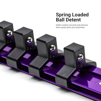 Capri Tools Aluminum Socket Rail, 3/8 in. Drive, 17 in. Long, 18 Socket Clips, Purple - color: Purple, size: 3/8 in. Drive