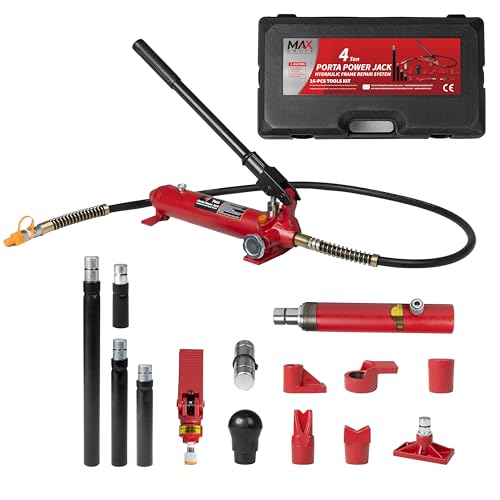 4 Ton (8800 lbs Capacity) Porta Power Jack Hydraulic Ram Auto Body Frame Collision Repair Kit Set, 16-Pcs, with Blow Mold Carrying Case for Cars, Trucks, SUVs & More - size: 4 Ton without gauge