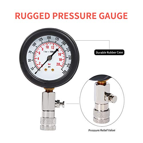 Yonligonju 8PCS Compression Tester Kit 0-300 PSI Petrol Gas Engine Cylinder Pressure Gauge Automotive Tool for Motorcycle Car Truck (Red) - color: Red