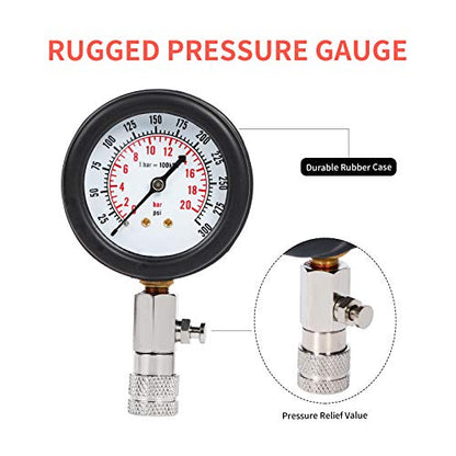 Yonligonju 8PCS Compression Tester Kit 0-300 PSI Petrol Gas Engine Cylinder Pressure Gauge Automotive Tool for Motorcycle Car Truck (Red) - color: Red