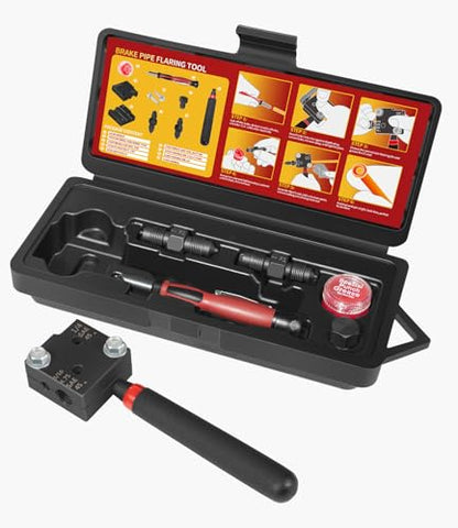 Low Profile Brake Flaring Tool Kit - Professional Single & Double Flare Tool for 3/16", 1/4", 4.75mm (3/16") Brake Lines - Fits Tight Spaces, Replaces Lisle 33260