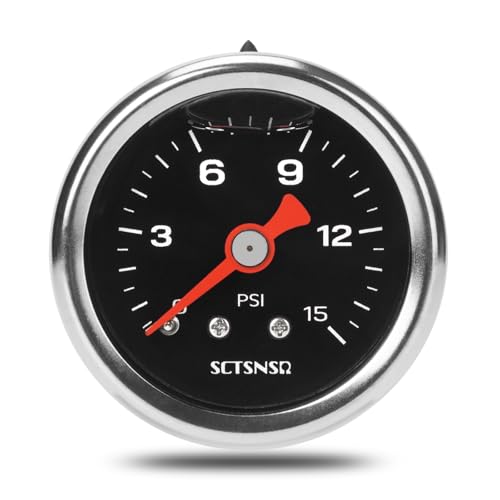 0-15 Psi Fuel Pressure Gauge, 1.5" Black Dial, 1/8" NPT Back Mount, Stainless Steel Case, Glycerin Liquid Filled, Inline Low Pressure Gauge, for Oil Water Air Pressure Test - size: 0-15 Psi, style: Back Mount (Black Dial)