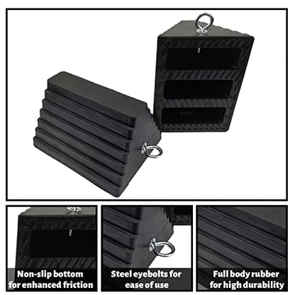 ROBLOCK 2 Pack Wheel Chocks Rubber Heavy Duty Black with Eyebolt, 9" Length x 7.1" Width x 5.5" Height, for Cars, RVs, Trucks, Trailers, and Vehicles, Anti-Slip Design Tire Chock for All Weather Use - color: 2 Pc Large with Eyebolt