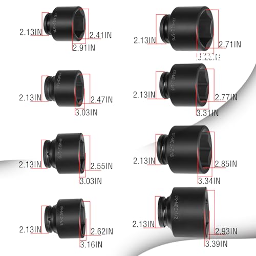 8PCS 3/4" Drive Spindle Axle Nut Impact Socket Set, 2-1/16" to 2-1/2" | Heavy Duty 6-Point CR-MO Chromoly Steel for Truck & Auto Repair