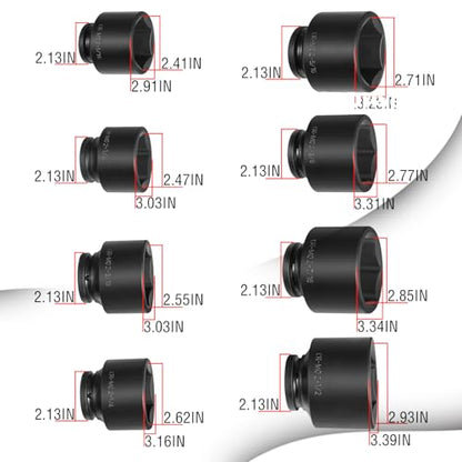 8PCS 3/4" Drive Spindle Axle Nut Impact Socket Set, 2-1/16" to 2-1/2" | Heavy Duty 6-Point CR-MO Chromoly Steel for Truck & Auto Repair
