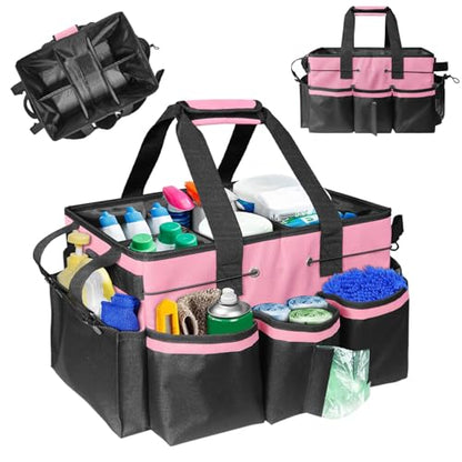 Boczif Cleaning Caddy Bag Wearable, Cleaning Caddy Supplies Organizer with Handle, Shoulder Straps & Detachable Divide, Cleaning Tool Organizers Tote Bag for Cleaners & Housekeepers(Pink) - color: Pink