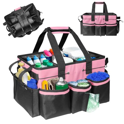 Boczif Cleaning Caddy Bag Wearable, Cleaning Caddy Supplies Organizer with Handle, Shoulder Straps & Detachable Divide, Cleaning Tool Organizers Tote Bag for Cleaners & Housekeepers(Pink) - color: Pink