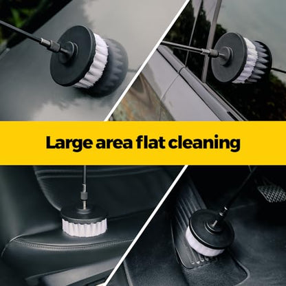 Holikme 5Pack Drill Brush Attachment Set-Car Interior Detailing Kit，Power Scrubber Brush Extended Long Attachment for Bathroom, Car，Shower，Carpet,Boat,Kitchen，Floor and Tile，White | 4 nylon scrub brushes,white,Power scrubber kit for Bathroom Surfaces, Gro