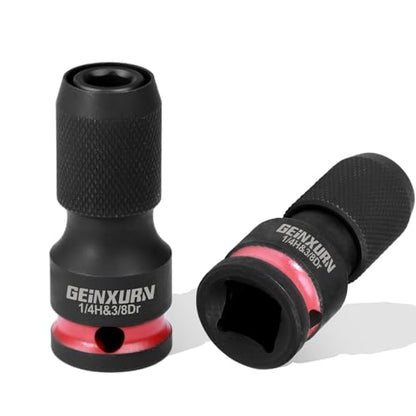 Geinxurn 2PCS Impact Screwdriver Bit Holders, 3/8-Inch Square Drive to 1/4-Inch Quick Release Hex Socket Adapter for Impact Wrench - size: 2pcs-3/8"