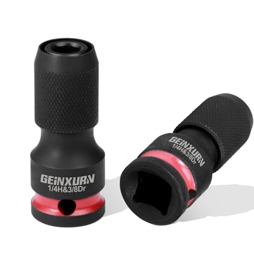 Geinxurn 2PCS Impact Screwdriver Bit Holders, 3/8-Inch Square Drive to 1/4-Inch Quick Release Hex Socket Adapter for Impact Wrench - size: 2pcs-3/8"
