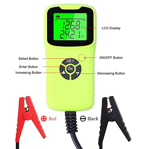 A300 Digital Car Battery Tester, Automotive Battery Analyzer, LCD Display with Load Test System for 12V Batteries, Includes Heavy Duty Clamps and Beep Remind Function (Green) - color: Green