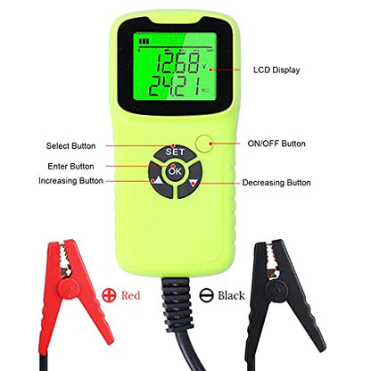 A300 Digital Car Battery Tester, Automotive Battery Analyzer, LCD Display with Load Test System for 12V Batteries, Includes Heavy Duty Clamps and Beep Remind Function (Green) - color: Green