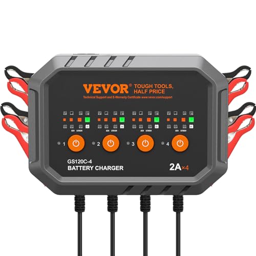 VEVOR Smart Battery Charger, 2A x 4, LiFePO4 Lead-Acid (AGM/Gel/SLA) Car Battery Charger, Fully-Automatic Charger Maintainer Desulfator for Boat Motorcycle Lawn Mower Golf Cart Marine Deep Cycle - size: 2A*4