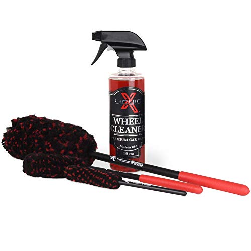 Liquid X Original Wheel Woolies Brushes 3 Piece Kit - Includes Angled Caliper Spoke Brush - USA Made - Black - New & Improved (Brushes + Wheel Cleaner) - size: Brushes + Wheel Cleaner
