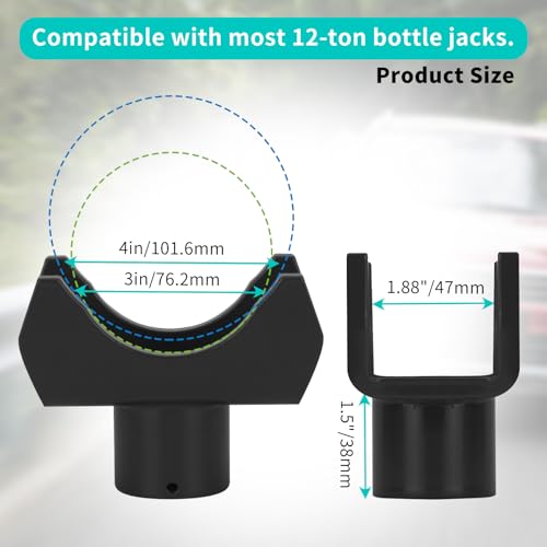 Bottle Jack Adapter for 12-Ton Jack - Fits 2/3/4 inch Round & 1.89" Square Tube - for RV, Truck, Trailer Jacks with Top Diameter < 1.61" - color: Black
