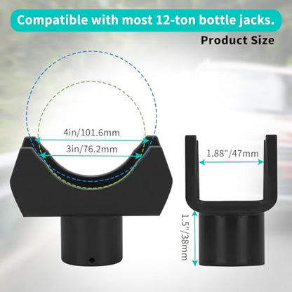 Bottle Jack Adapter for 12-Ton Jack - Fits 2/3/4 inch Round & 1.89" Square Tube - for RV, Truck, Trailer Jacks with Top Diameter < 1.61" - color: Black