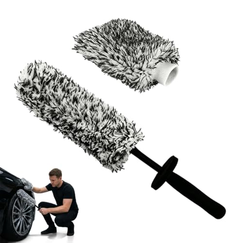 Wheel Barrel Brush, 2026 New Long Handle Microfiber Wheel Brush Car Duster Exterior,Car Duster Interior Multipurpose Cleaning Tool (Black Set/1 Set) - color: Black Set/1 Set