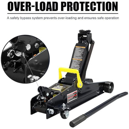 2.5 Ton (5,000 lbs) Low Profile Heavy Duty Steel Hydraulic Floor Jack with Single Piston Pump, Lifting Range 3-3/8" to 14-15/16", for Car, Light Truck and SUVs, Black - color: black